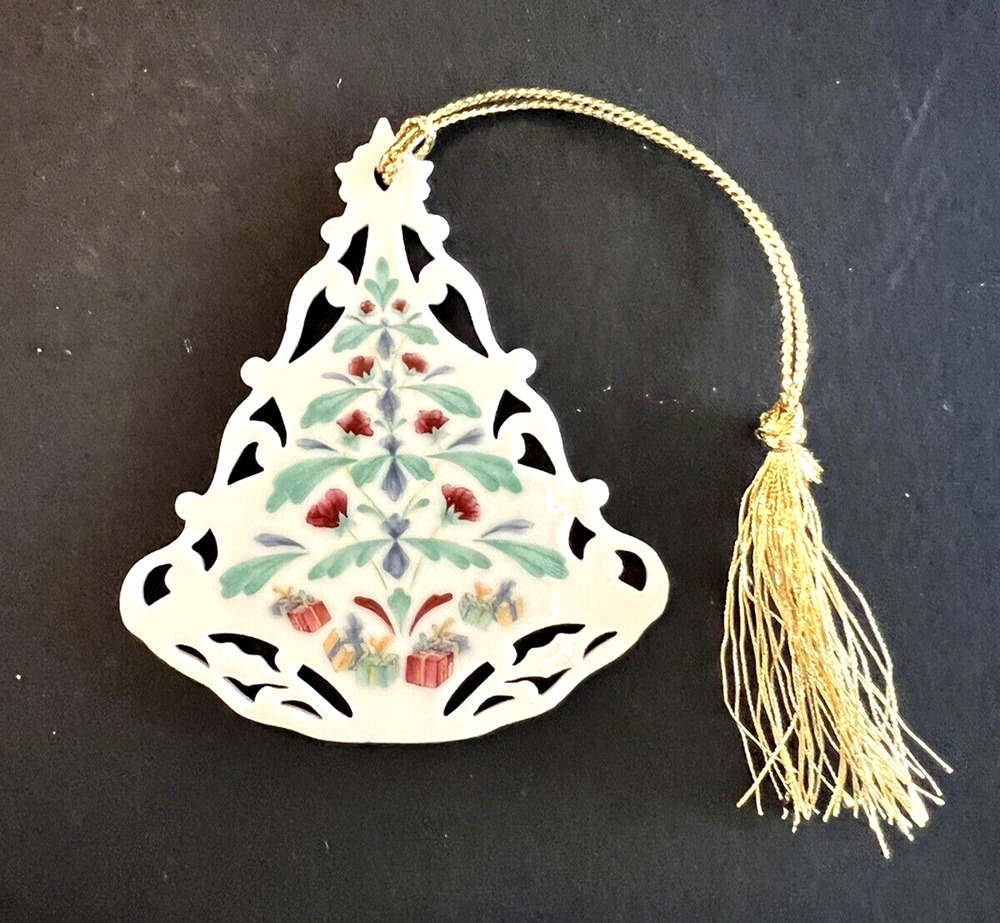 Lenox Hand Painted Porcelain Cutout Christmas Tree Ornament M/I USA Original Box